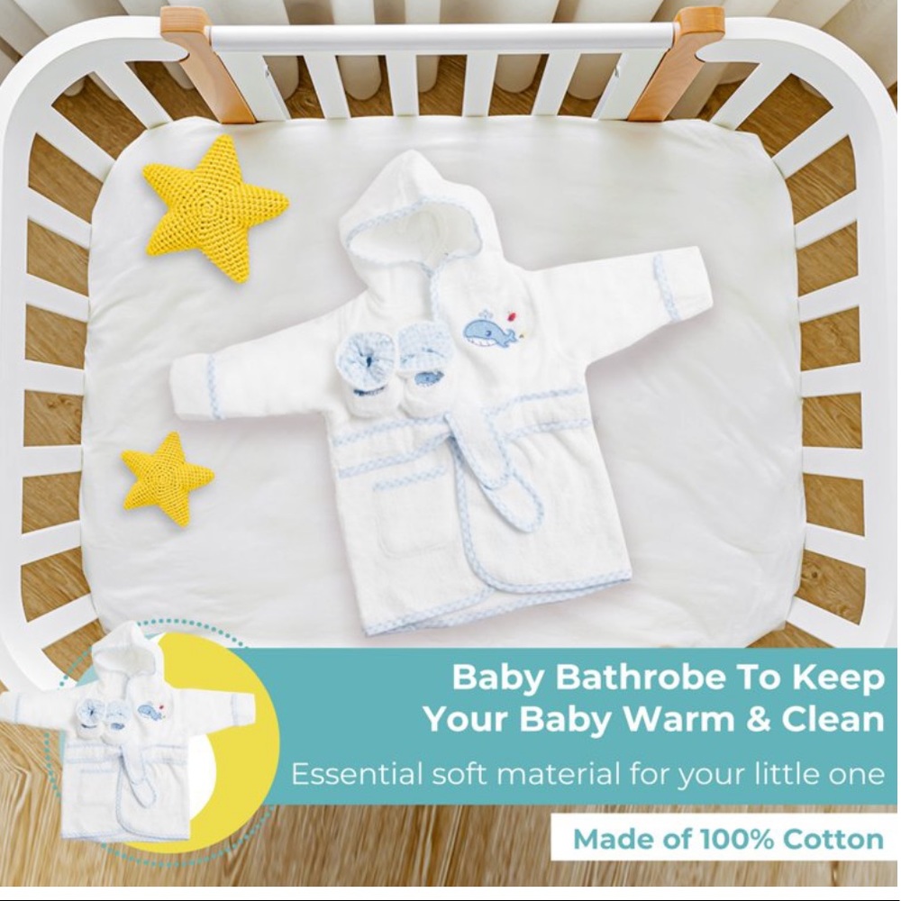 Blue Whale Bathrobe With Booties Perfect for Baby - Picture 4 of 5